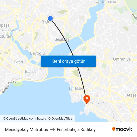 Mecidiyeköy Metrobus to Fenerbahçe, Kadıköy map
