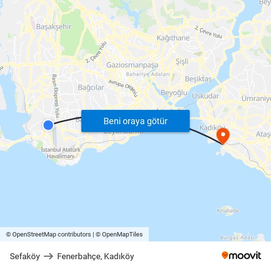 Sefaköy to Fenerbahçe, Kadıköy map