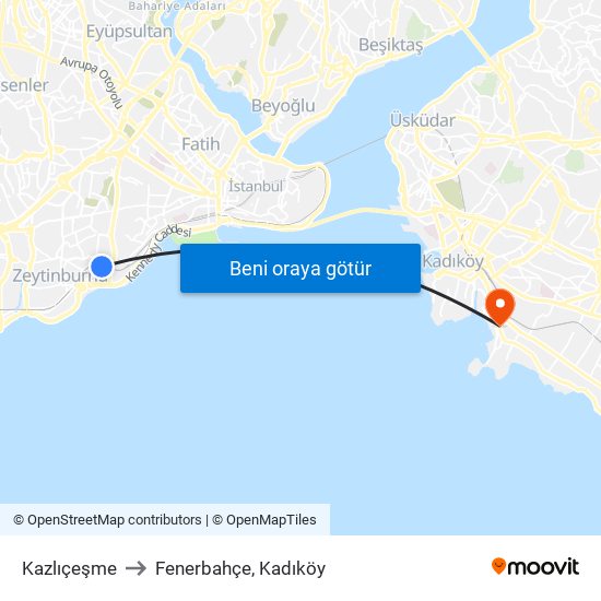 Kazlıçeşme to Fenerbahçe, Kadıköy map