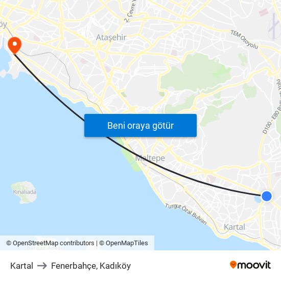 Kartal to Fenerbahçe, Kadıköy map