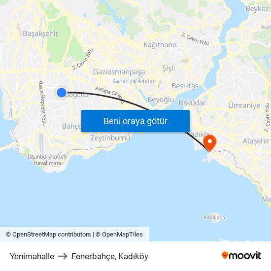 Yenimahalle to Fenerbahçe, Kadıköy map