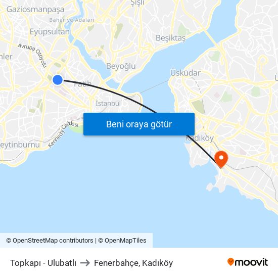 Topkapı - Ulubatlı to Fenerbahçe, Kadıköy map
