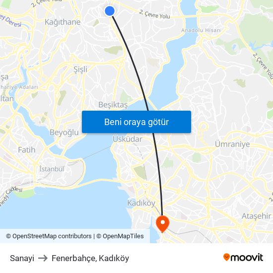 Sanayi to Fenerbahçe, Kadıköy map