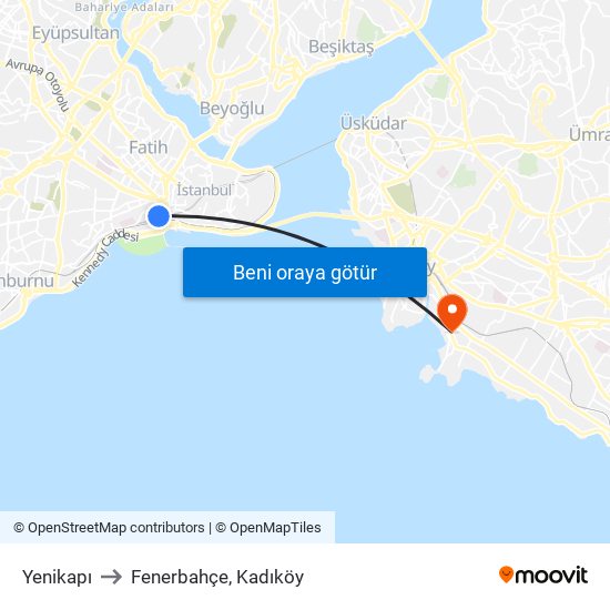 Yenikapı to Fenerbahçe, Kadıköy map