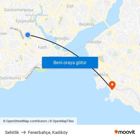 Sehitlik to Fenerbahçe, Kadıköy map