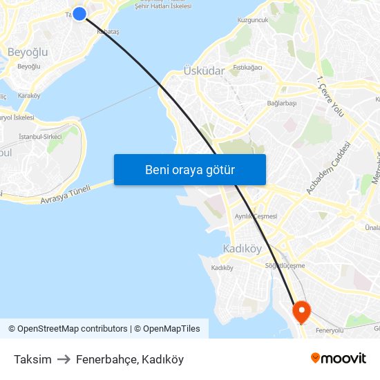 Taksim to Fenerbahçe, Kadıköy map