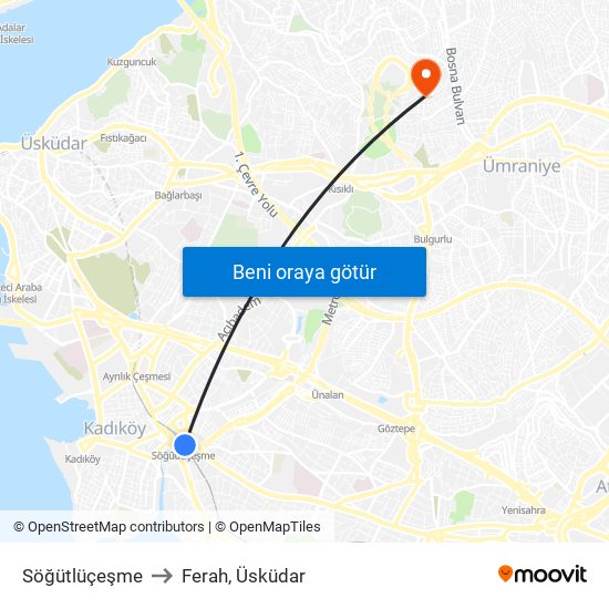 Söğütlüçeşme to Ferah, Üsküdar map