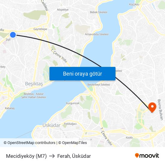 Mecidiyeköy (M7) to Ferah, Üsküdar map