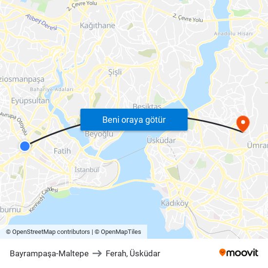 Bayrampaşa-Maltepe to Ferah, Üsküdar map