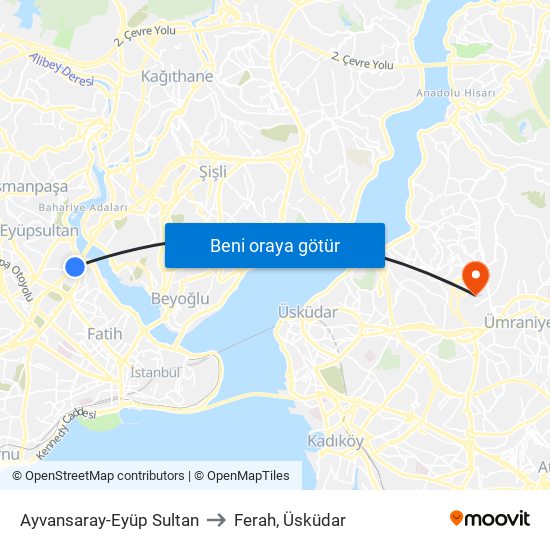 Ayvansaray-Eyüp Sultan to Ferah, Üsküdar map