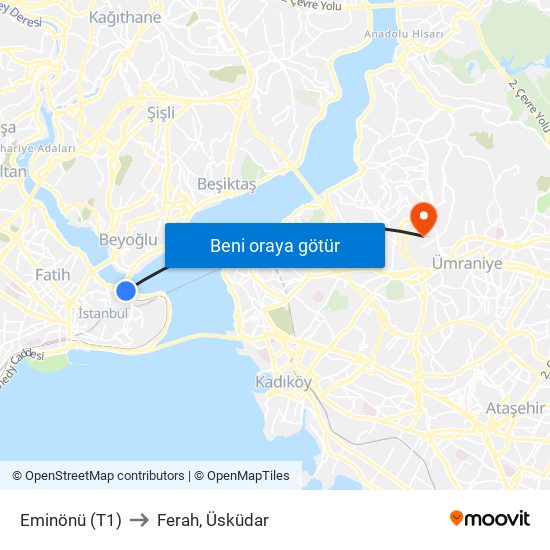 Eminönü (T1) to Ferah, Üsküdar map