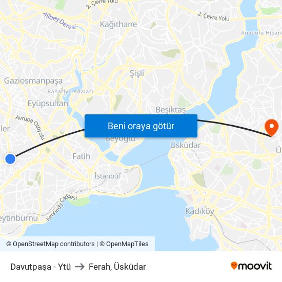 Davutpaşa - Ytü to Ferah, Üsküdar map