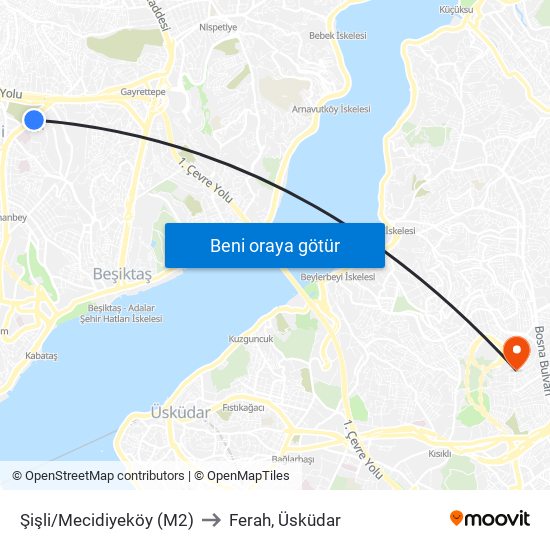 Şişli/Mecidiyeköy (M2) to Ferah, Üsküdar map