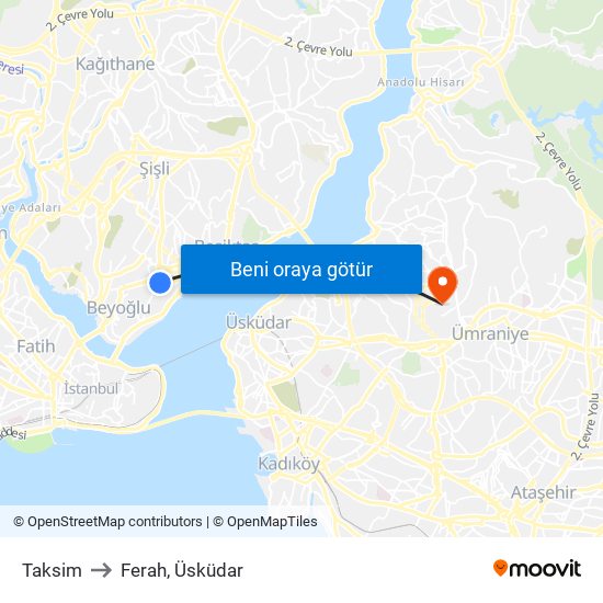 Taksim to Ferah, Üsküdar map