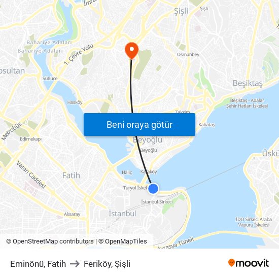 Eminönü, Fatih to Feriköy, Şişli map