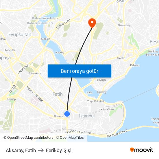 Aksaray, Fatih to Feriköy, Şişli map
