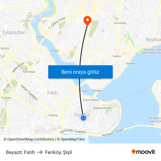 Beyazıt, Fatih to Feriköy, Şişli map