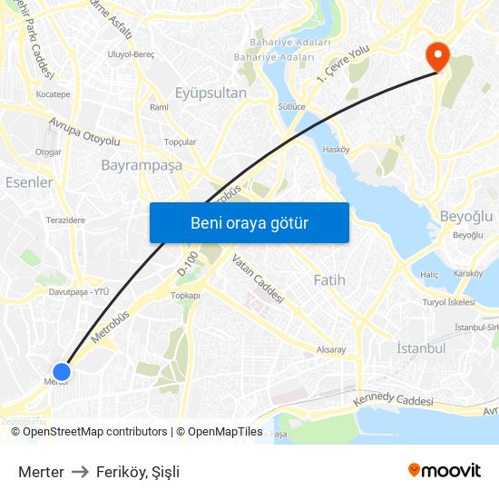 Merter to Feriköy, Şişli map
