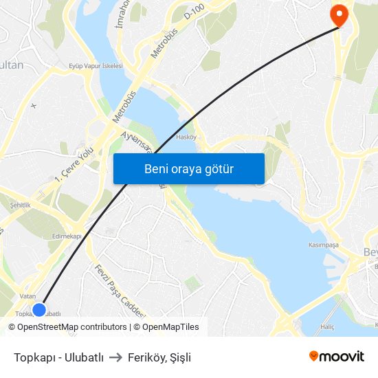 Topkapı - Ulubatlı to Feriköy, Şişli map