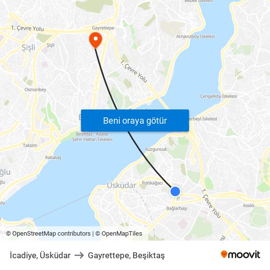 İcadiye, Üsküdar to Gayrettepe, Beşiktaş map