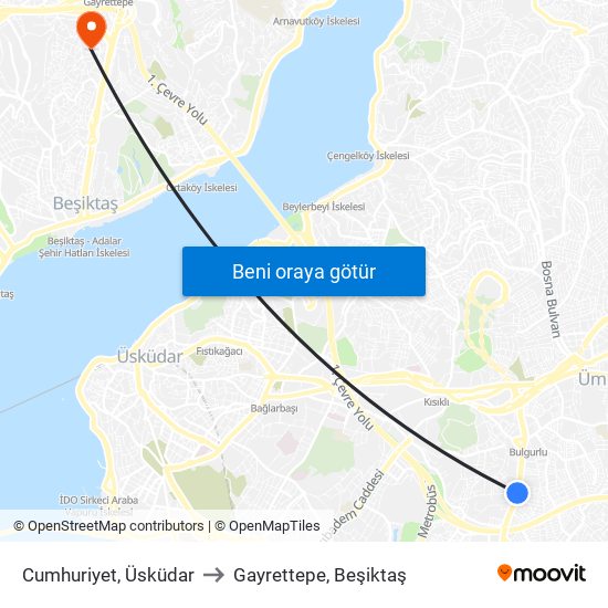 Cumhuriyet, Üsküdar to Gayrettepe, Beşiktaş map