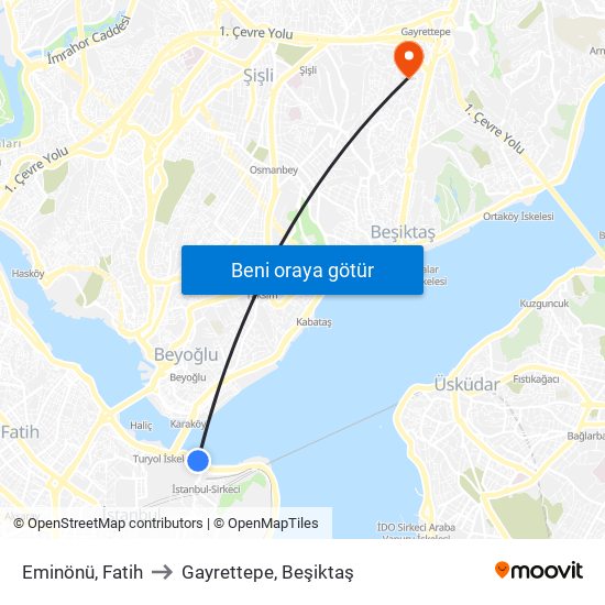 Eminönü, Fatih to Gayrettepe, Beşiktaş map