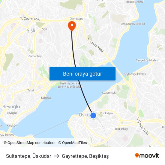 Sultantepe, Üsküdar to Gayrettepe, Beşiktaş map