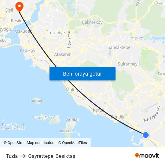 Tuzla to Gayrettepe, Beşiktaş map