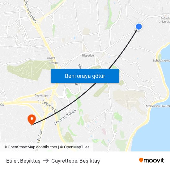 Etiler, Beşiktaş to Gayrettepe, Beşiktaş map