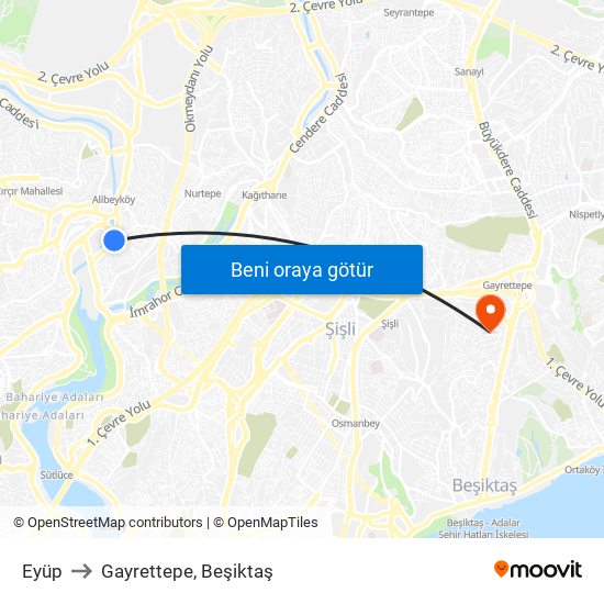 Eyüp to Gayrettepe, Beşiktaş map