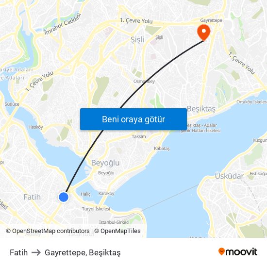Fatih to Gayrettepe, Beşiktaş map