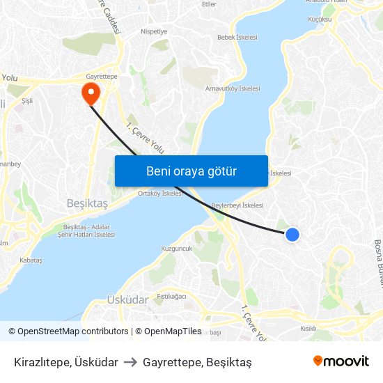 Kirazlıtepe, Üsküdar to Gayrettepe, Beşiktaş map