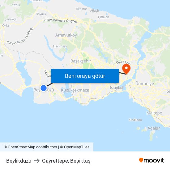 Beylikduzu to Gayrettepe, Beşiktaş map