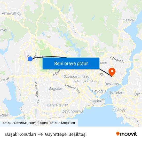 Başak Konutları to Gayrettepe, Beşiktaş map