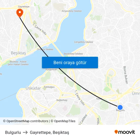 Bulgurlu to Gayrettepe, Beşiktaş map
