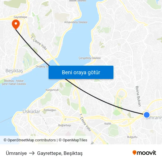 Ümraniye to Gayrettepe, Beşiktaş map