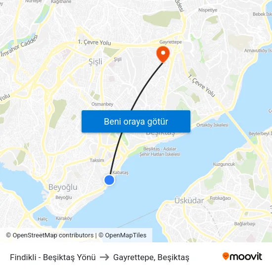 Fındıklı - Beşiktaş Yönü to Gayrettepe, Beşiktaş map