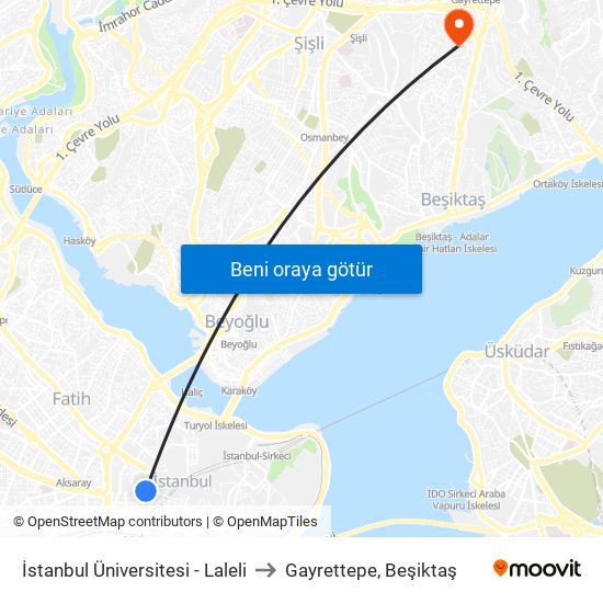 İstanbul Üniversitesi - Laleli to Gayrettepe, Beşiktaş map