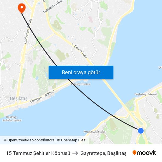 15 Temmuz Şehitler Köprüsü to Gayrettepe, Beşiktaş map