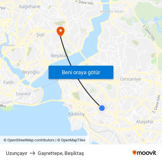 Uzunçayır to Gayrettepe, Beşiktaş map