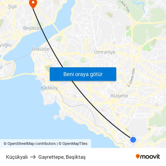 Küçükyalı to Gayrettepe, Beşiktaş map