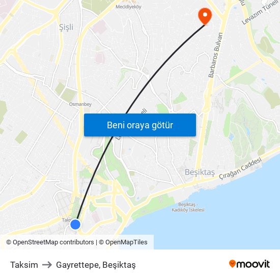 Taksim to Gayrettepe, Beşiktaş map