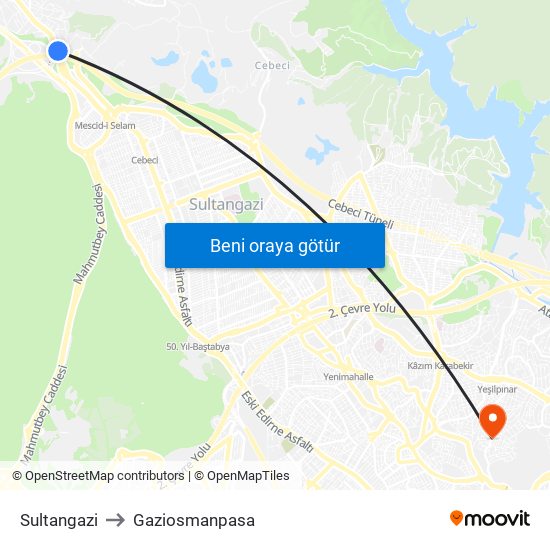 Sultangazi to Gaziosmanpasa map