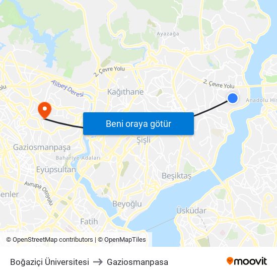 Boğaziçi Üniversitesi to Gaziosmanpasa map