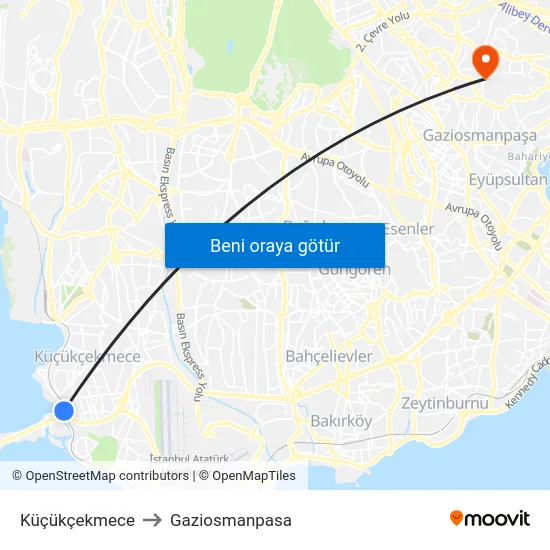 Küçükçekmece to Gaziosmanpasa map