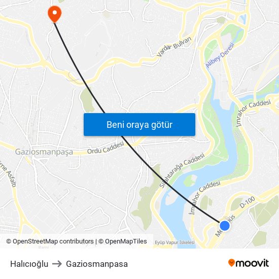 Halıcıoğlu to Gaziosmanpasa map