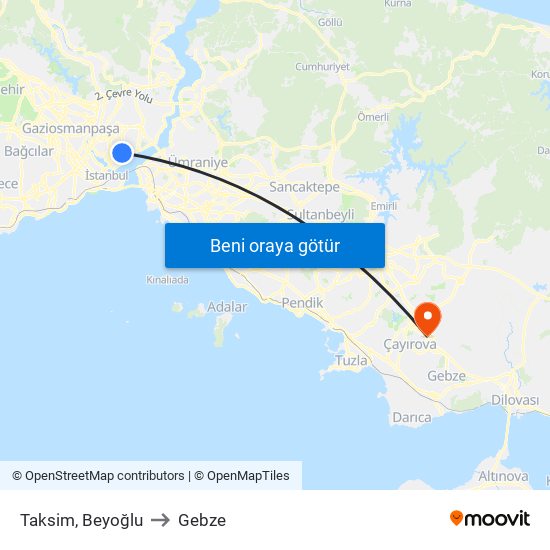 Taksim, Beyoğlu to Gebze map