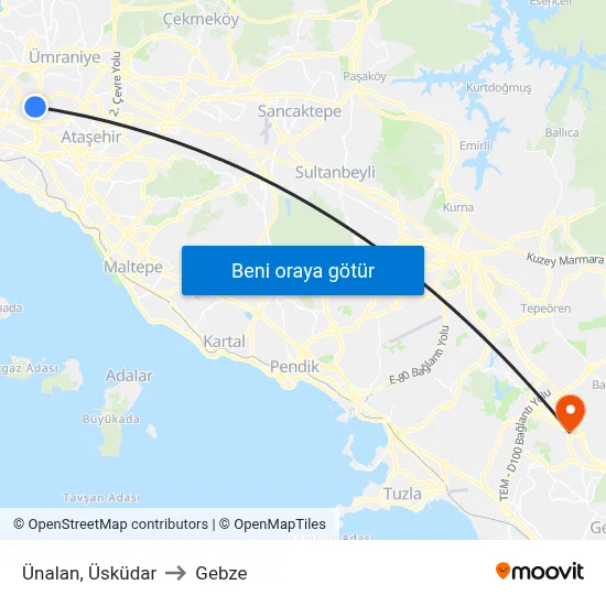Ünalan, Üsküdar to Gebze map