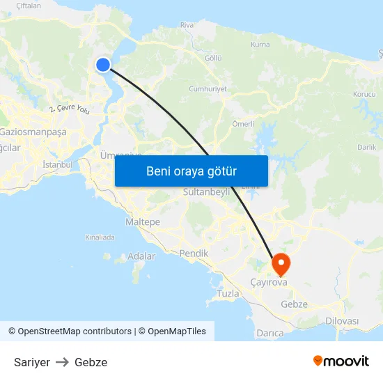 Sariyer to Gebze map