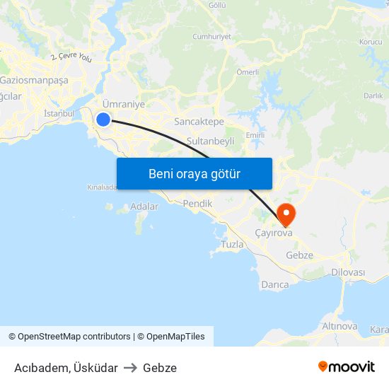 Acıbadem, Üsküdar to Gebze map